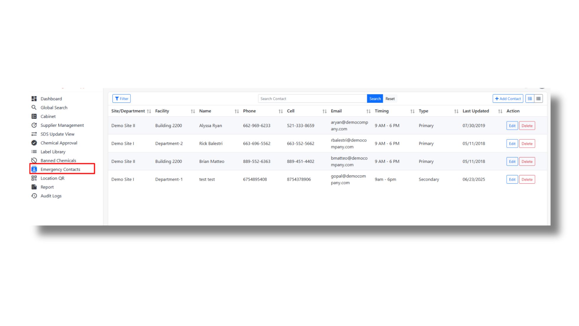 Access to emergency contacts